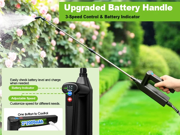 2 Gallon Battery Powered Sprayer,Garden Sprayer with 3 Adjustable Pressures & Telescopic Wand, Rechargeable Electric Weed Sprayer for Lawn, Yard,4 Nozzles Included