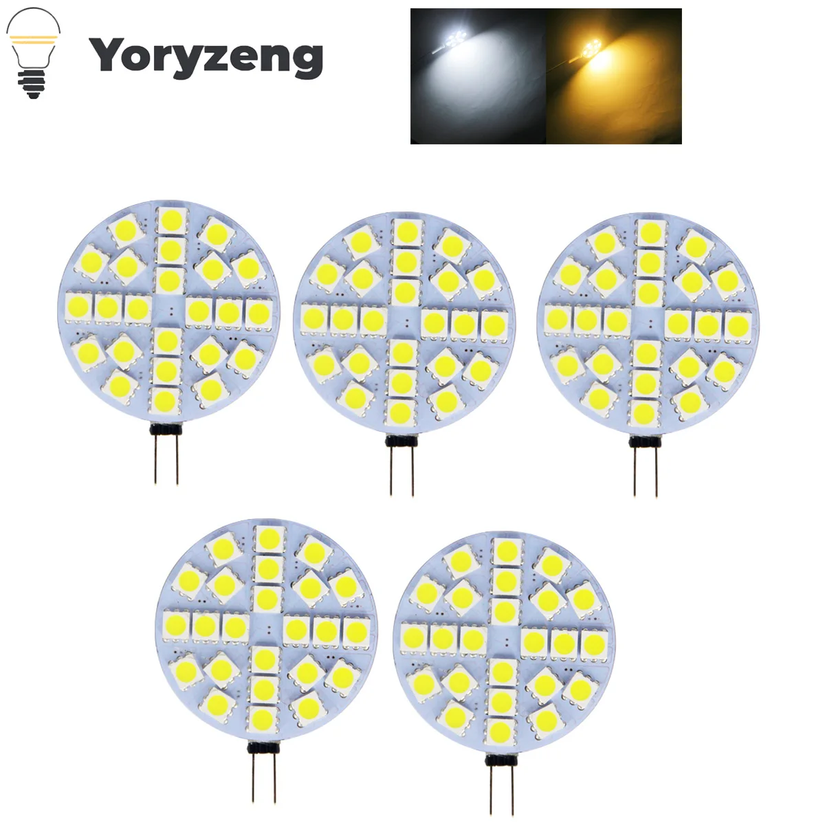 5PCS Mini G4 LED Bulbs DC 12V 5050 SMD 1.2W 2.4W 5W 120 Degree bi-pin Cold Warm White Halogen Replacement Lamp