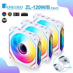 Jonsbo ZL-120W 케이스 선풍기 ARGB 120mm CPU 냉각 선풍기, 4 핀 PWM 온도 제어 ZL-120BR, 정방향 및 역방향 컴퓨터 케이스 팬