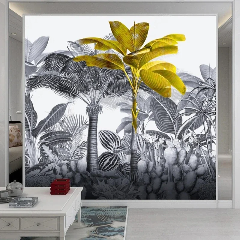 ที่กําหนดเองภาพจิตรกรรมฝาผนังวอลล์เปเปอร์ Nordic Pastoral พืช Tropical Forest Wall ภาพวาดห้องนั่งเล่นโซฟาทีวีห้องนอนพื้นหลัง 3D Fresco