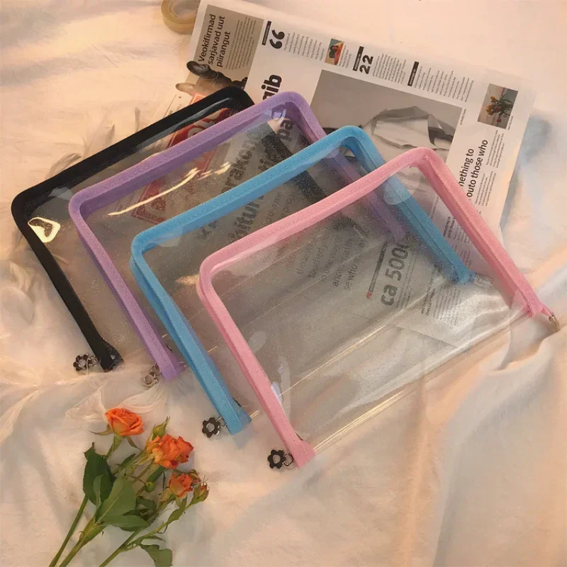 A5 Transparent Pvc Flash Powder Zipper File Package Solid Color Simple Plastic Student Data Storage Bags Hand Ledger Stationery