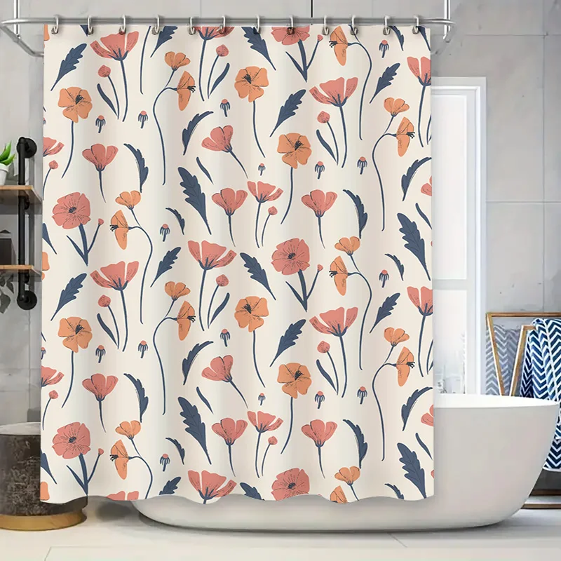 

Занавеска для душа с цветочным маком, розовая, темно-белая, с цветочным принтом, декор для ванной комнаты для украшения дома, водоотталкивающая ткань 72x84 дюймов