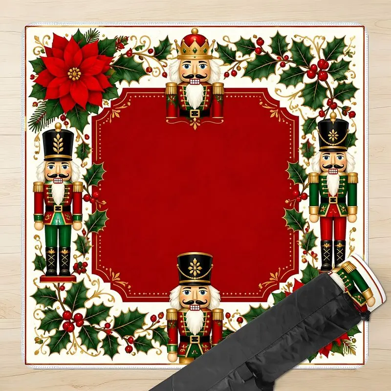 VIKAMA Xmas Nutcracker Mahjong Mat Square Noise‑Dampening Table Cover for Family Party Board Game Home Decor