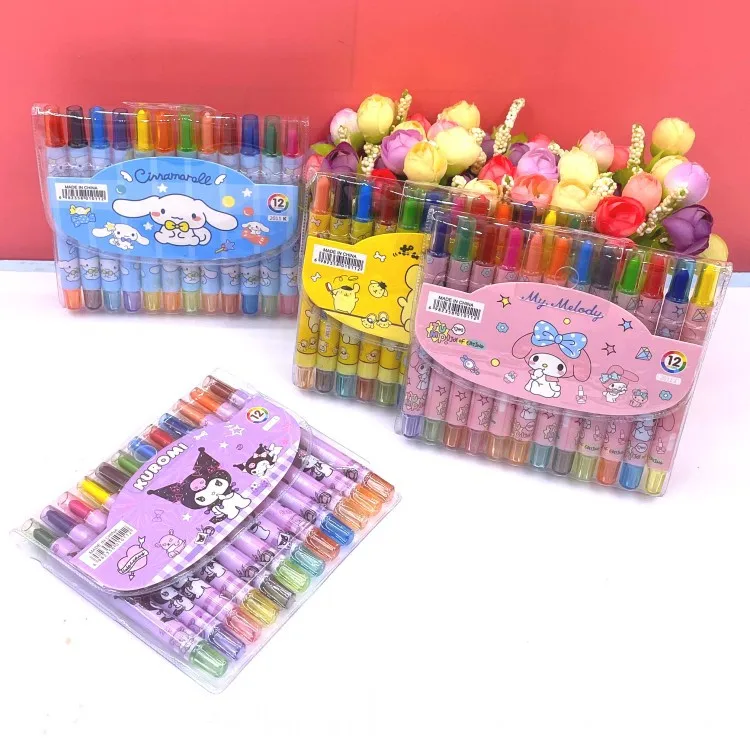 12 Colors Pen Kawaii Sanrio Kt Cat My Melody Cinnamonroll Cartoon Art Colored Pencil Drawing Graffiti Pen Kids Crayon Marker Pen