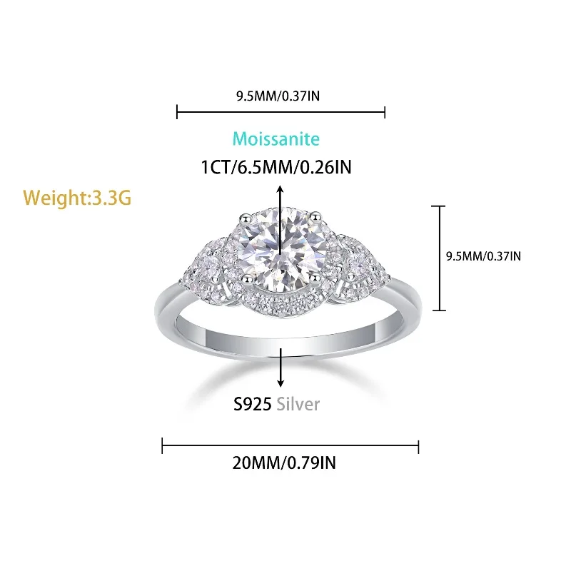 Apaison 1 ct Real Moissanite Rings For Women 100% 925 Sterling Silver Ring Anniversary Fine Jewelry Girls Gift Wholesale