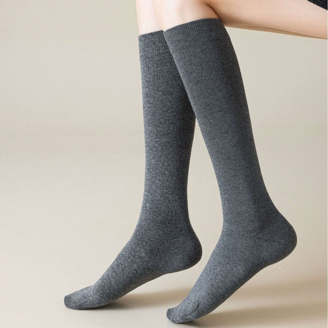 1 pair Solid Color Ribbed Knee Socks Ladies Elastic Thin Long Socks Comfort Simple Daily Wear Leg Warmers