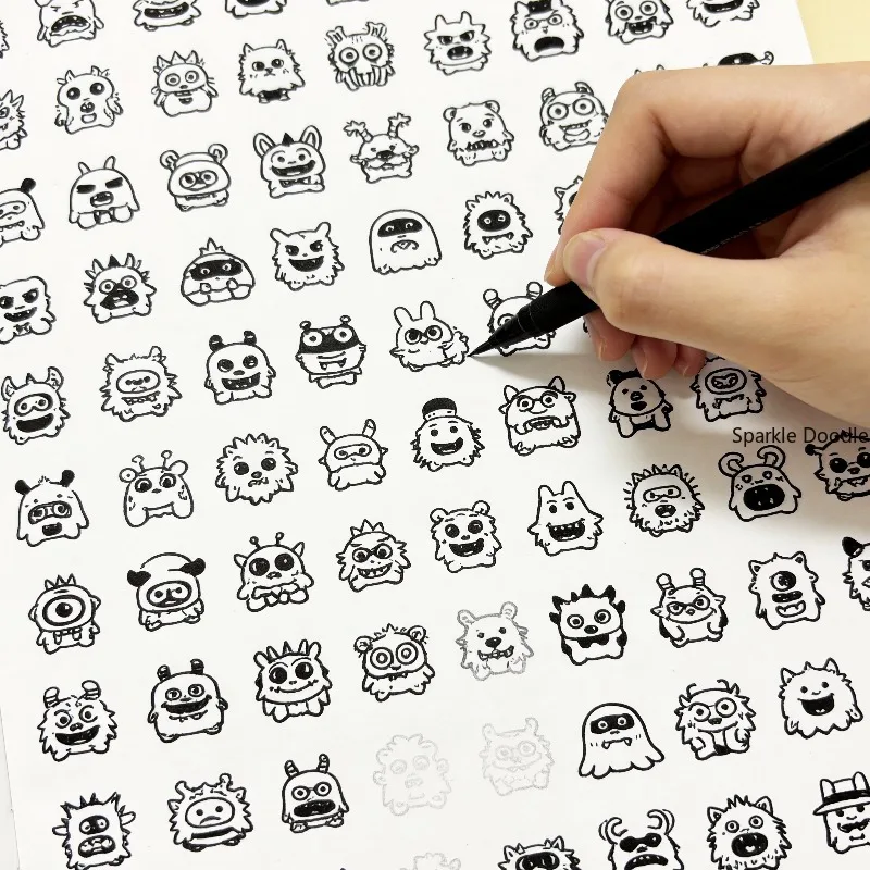 A 40 Page Adult Decompression Minimalist Sketchbook, Themed Sketchbook with Doodles and Coloring of Funny Animals/monsters