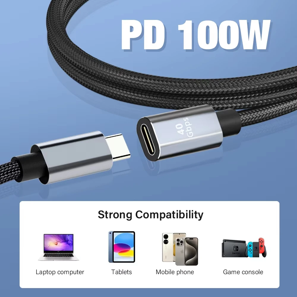 NNBILI Thunderbolt 4 Type-C Extension Cable Ultra-high Speed USB4 Extend 40Gbps Charging Data Cable 8K@60Hz PD 5A/100W Data Wire