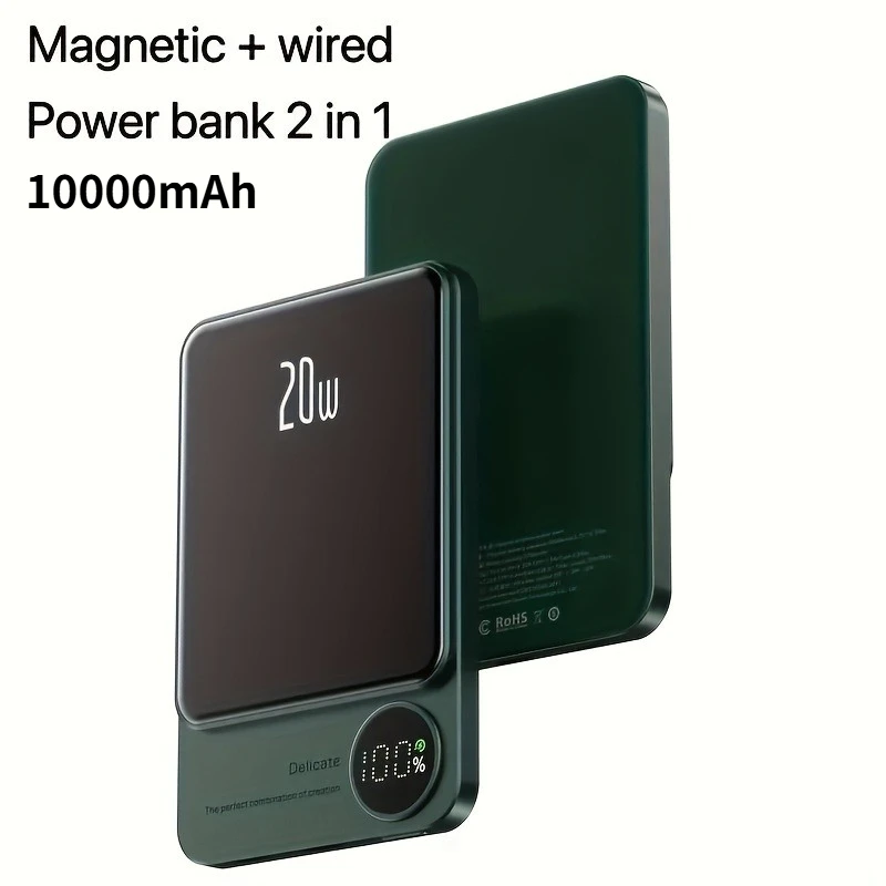 

Мобильный внешний аккумулятор емкостью 10 000 мАч, беспроводное портативное зарядное устройство, портативный магнитный блок питания, вход USB Type-C и PD