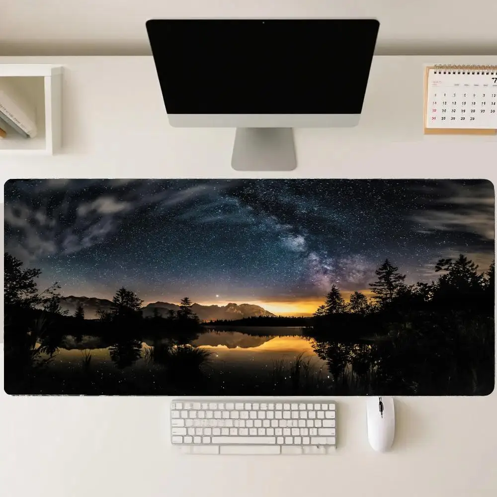 Moonlit Forest Artistic Night Sky Mousepad Desk Accessories Desk Mat Gaming Mats Desk Decorating Mouse Pad Long Pad Office Decor