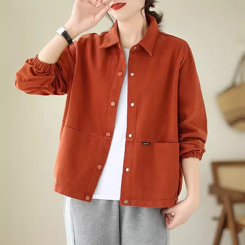 

Women Autumn Turn Down Collar Long Sleeve Shirts 2024 New Minimalist Solid Casual Loose Cardigan Jackets Office Lady Blouses