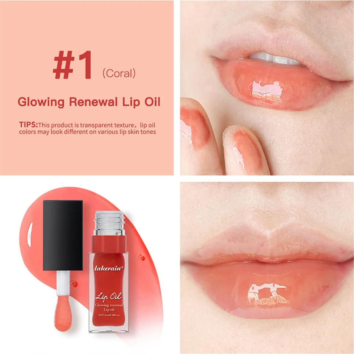 Hydrating Lip Glow Oil,Moisturizing, Plumping Lip Gloss Oil Makeup Sexy Glowing Renewal Tinted Lip Oil 4 Jam