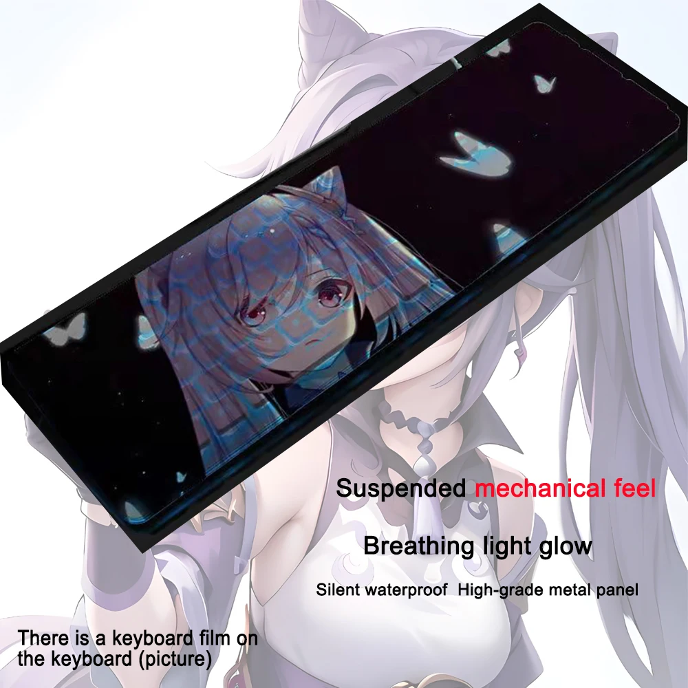 104 Keys Gaming Anime Keyboard Genshin Impact Keqing USB Wired Gaming Keyboard Keycap For Office Laptop Game PC Computer Teclado