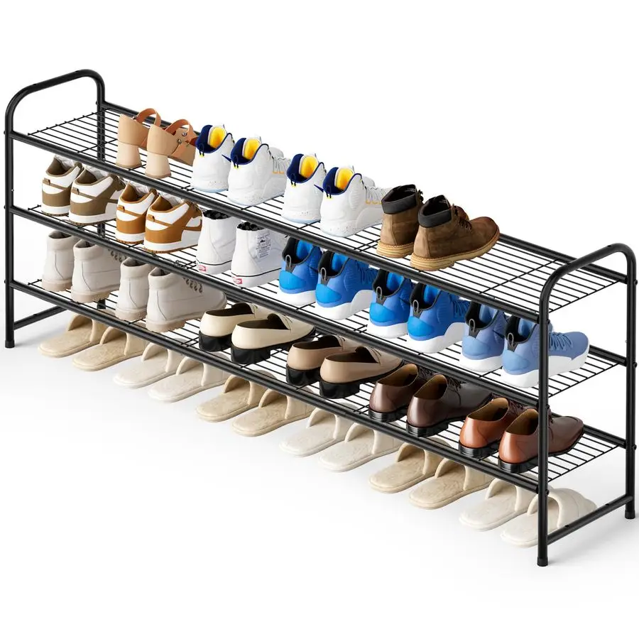 

3Tier Long Shoe Rack for Closet Metal Shoe Organizer for Entryway, Wide Stackable Shoe Storage Shelf with Sturdy Wire Grid for C