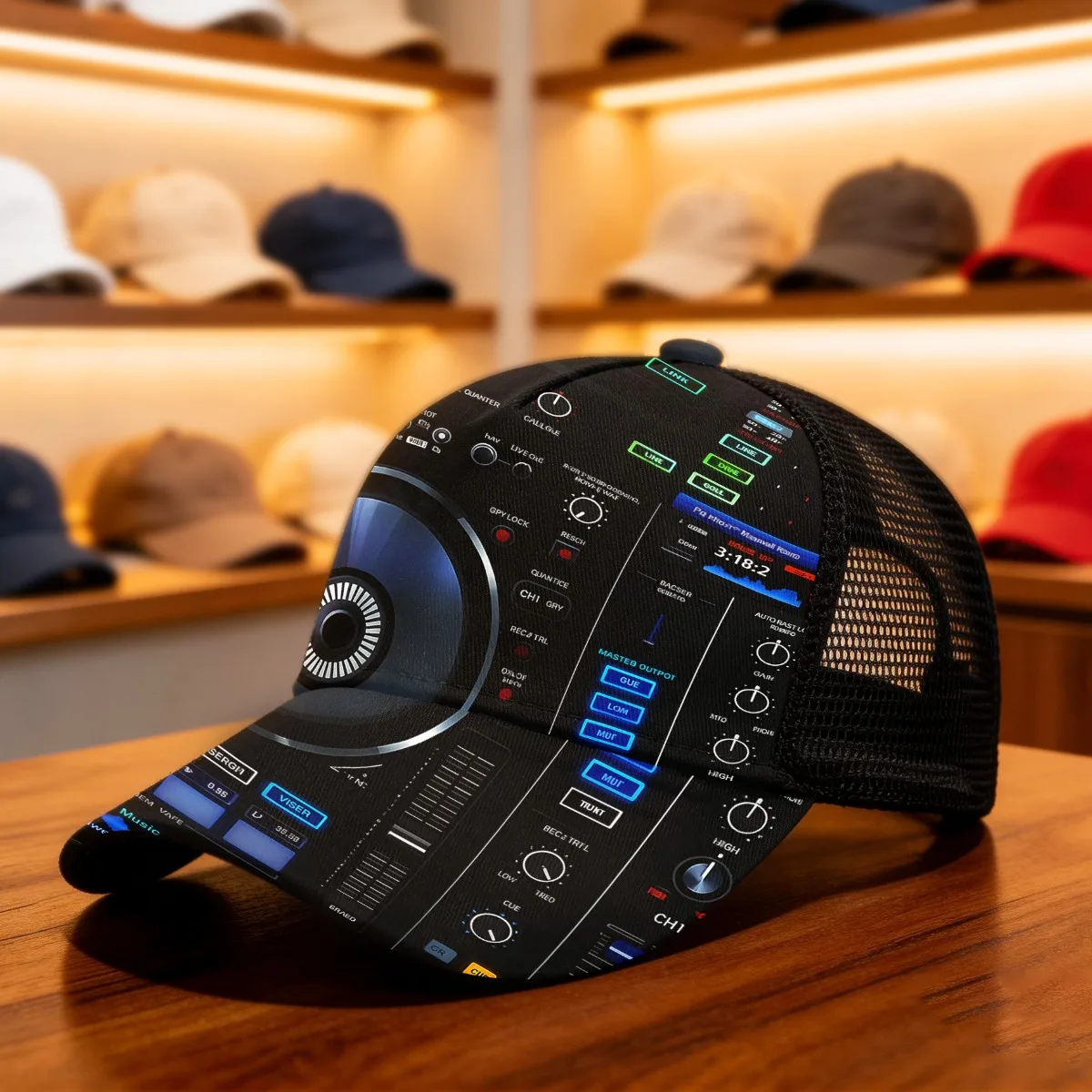 1pc 1pcs Unisex DJ Music Mixer Control Cap with DJ Soundwave Mixer Print Adjustable Duckbill Hat, Lightweight