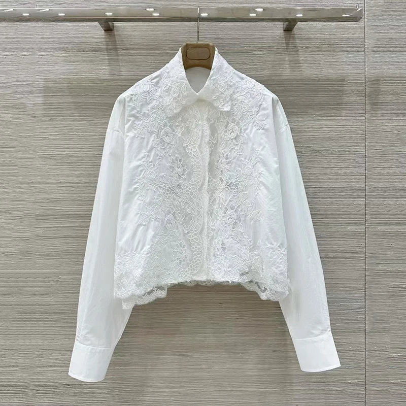 

Ladies three-dimensional lace blouse, handmade lace appliqué embroidery top, fashion casual loose shirt, high quality, new, 2025