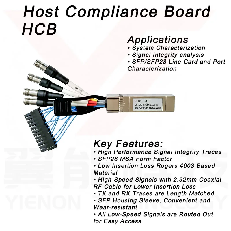 Yienon SFP28 HCB Host Compliance Board SFP+ 28G Breakout Module 2.92mm 40GHz K Connector High Low Speed Low IL Portable Shell