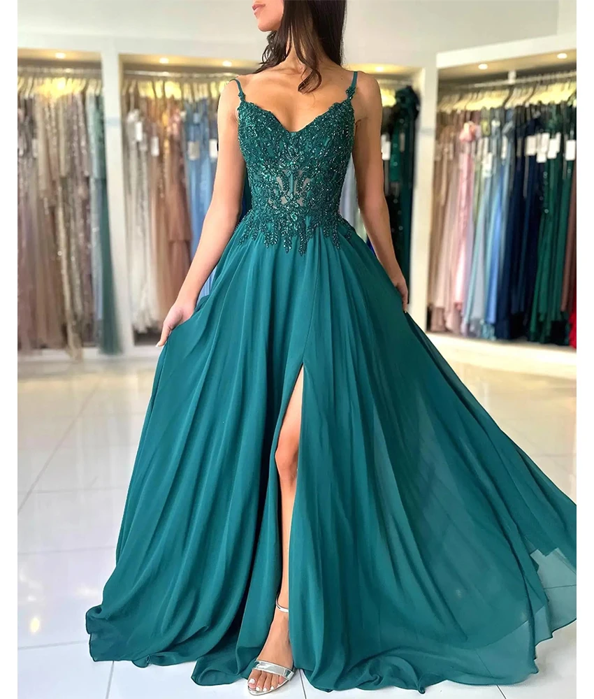 

Customized Sexy Chiffon A-Line Spaghetti Straps Sequined Beading Crystal Evening Dress Delicate Sweetheart Celebrity Gowns