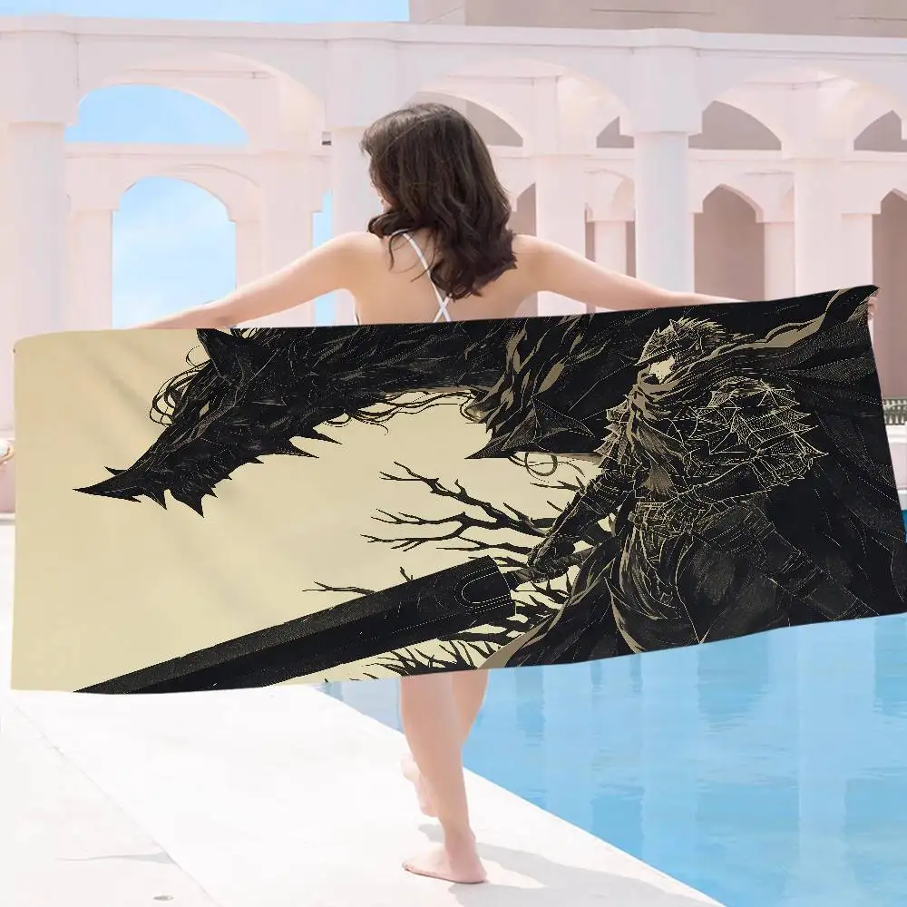 1pc Anime Logo B-berserk Guts Microfiber Blanket Quick Drying Beach Towels Oversized Printing Super Absorbent Pool Towel