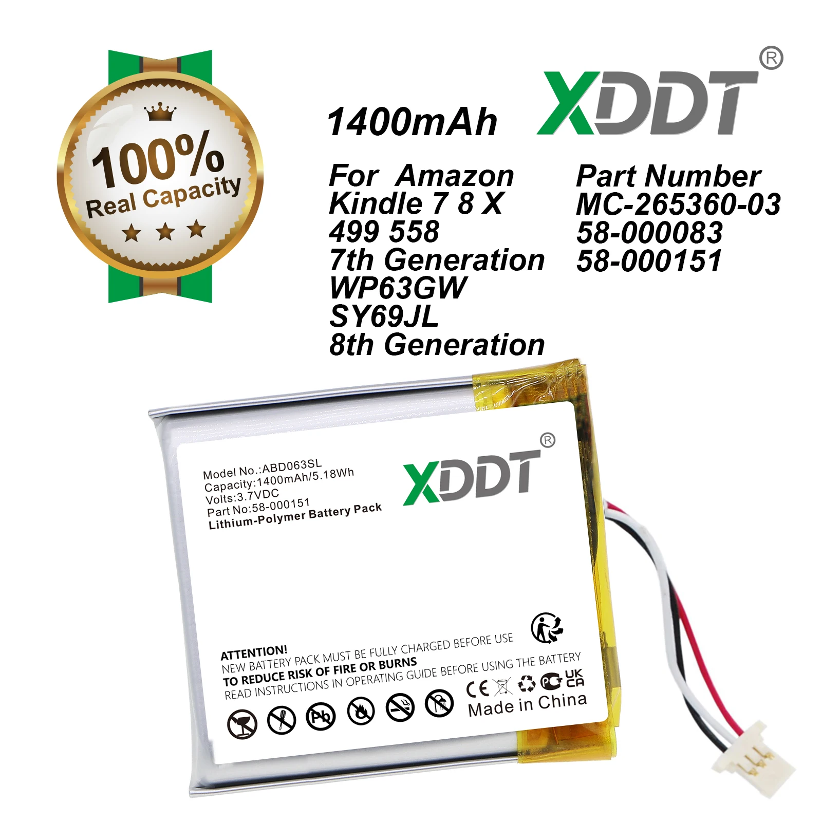 XDDT 1400Mah Replacemeny Battery For Amazon Kindle 7 7Th Gen 6