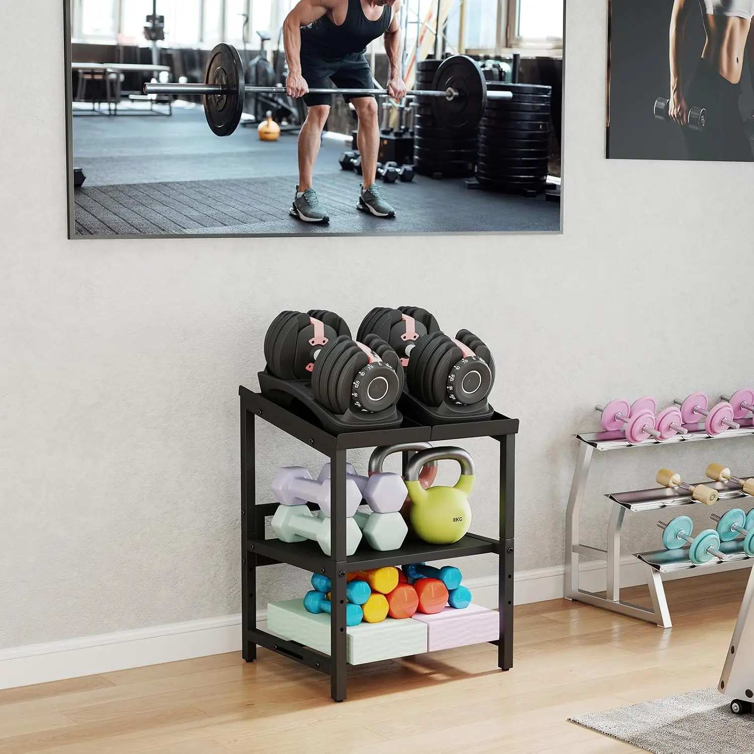 Dumbbell Stand Storage Rack, 3-Tier Adjustable Dumbbell Holder, 660 LBS Load Capacity