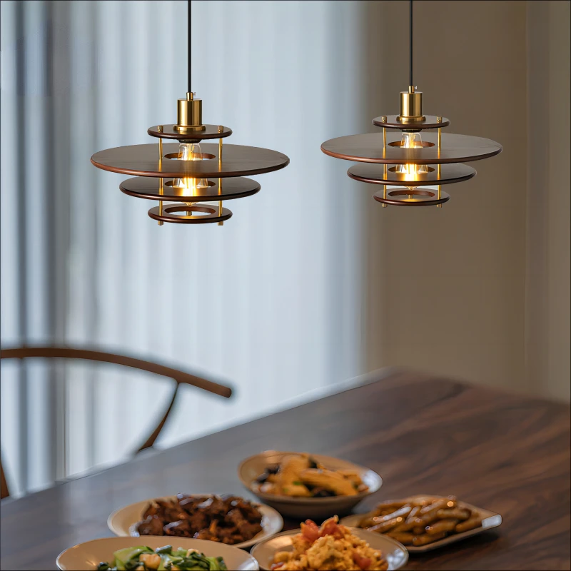 Lampadario Vintage per sala da pranzo in noce, stile wabi-sabi, decorazione per bar in famiglia di seconda mano, camera da letto, studio, lampada con piattino volante