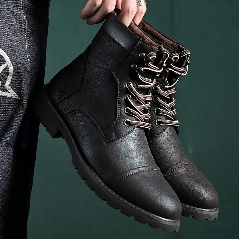 39-48 Luxury Western Boots Men British Style Ankle Boots Mans PU Leather Casual Black Brown Gray