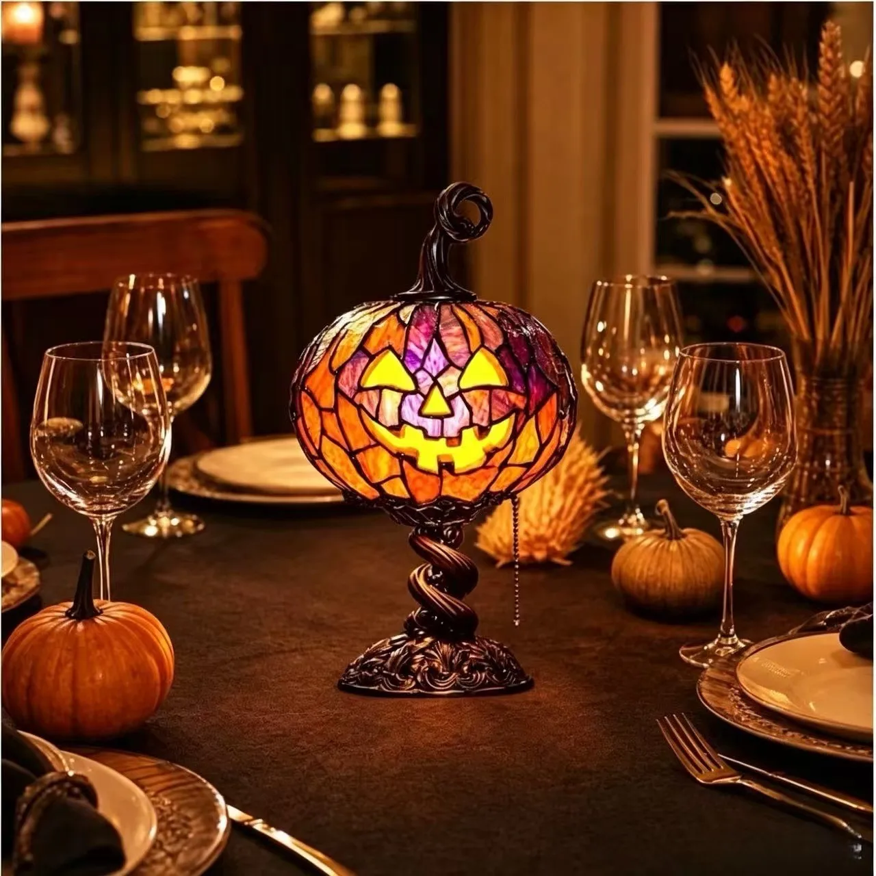 Halloween Retro Colored Glass Pumpkin Atmosphere Ornament Resin Crafts Creative Home Decoration Ornament