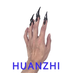 HUANZHI 2023 Dark Punk Titanium Devil Gothic Evil Rings Bloodshot Eyes Open Ring Halloween Party for Women Men Jewelry Gifts