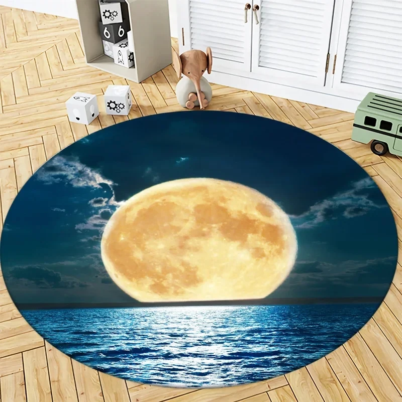 Moonlight Natural Scenery Round Carpet Multi-color Sky Landscape Bedroom Door Mats Living Room Area Rug Home Non-slip Floor Mat