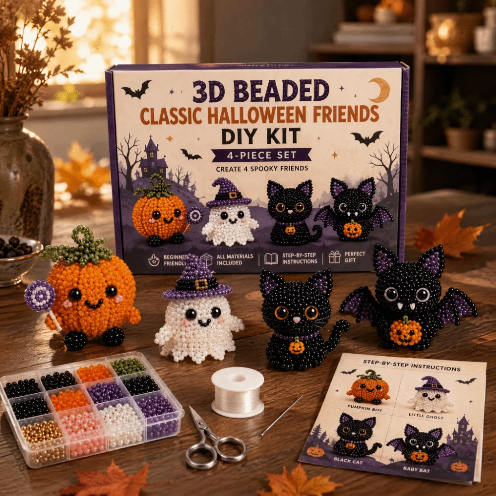 Tiny Beads Halloween Beaded Dog Kit Cute Design Creative Craft 3D Beaded Animal Kit Animal Shape Handmade Bead Art Kit