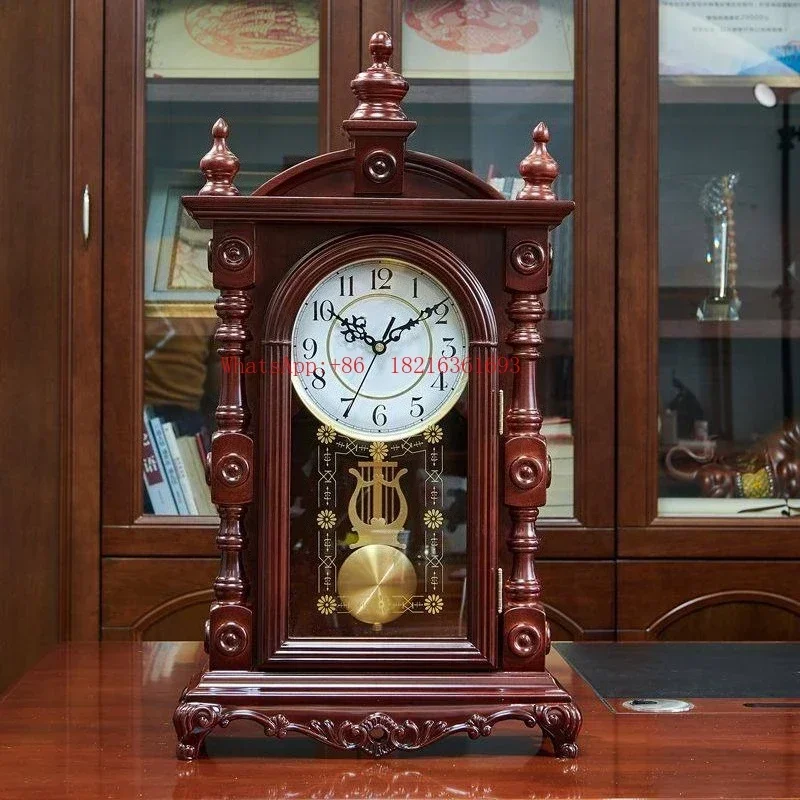 Limited Offer Solid Wood Retro Desktop Clock, Home Living Room Decoration, Ornament Clock