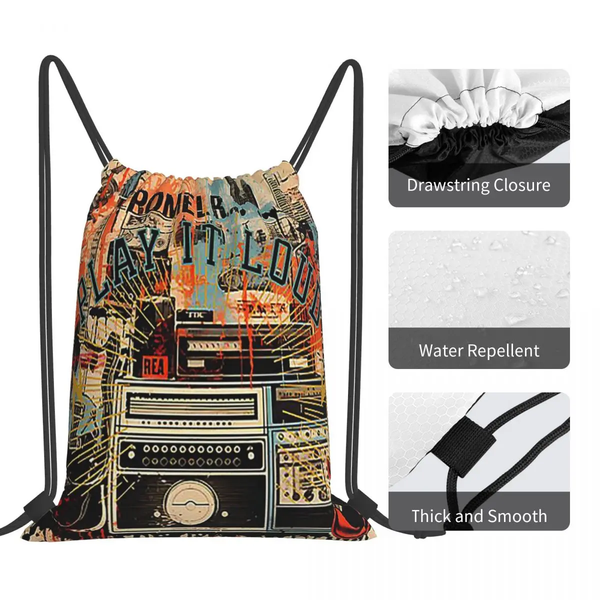 Play It Loud Backpacks Fashion Portable Drawstring Bundle Pocket Shoes Bag Book Bags For Man Woman Students