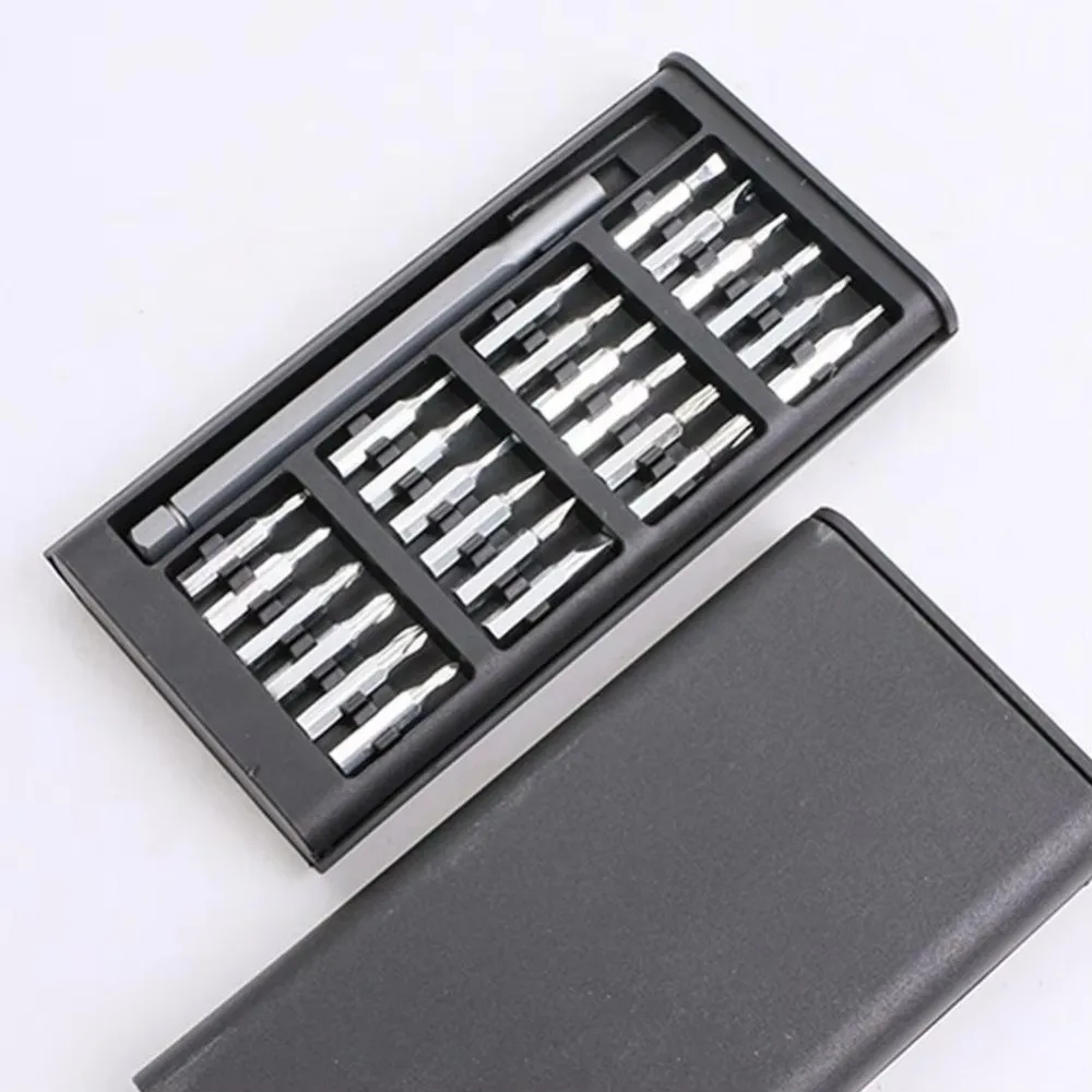Aluminum Alloy Handle Precision Screwdriver Set 25 in 1 Hex Bits Mini Screwdriver Set Flat Head Magnetic Bits