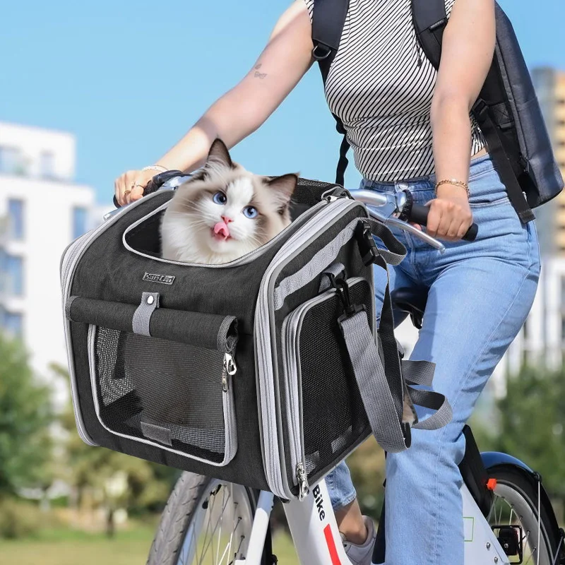 Mochila transportadora para perro y gato, cesta bici plegable 4 accesos - imagen 2