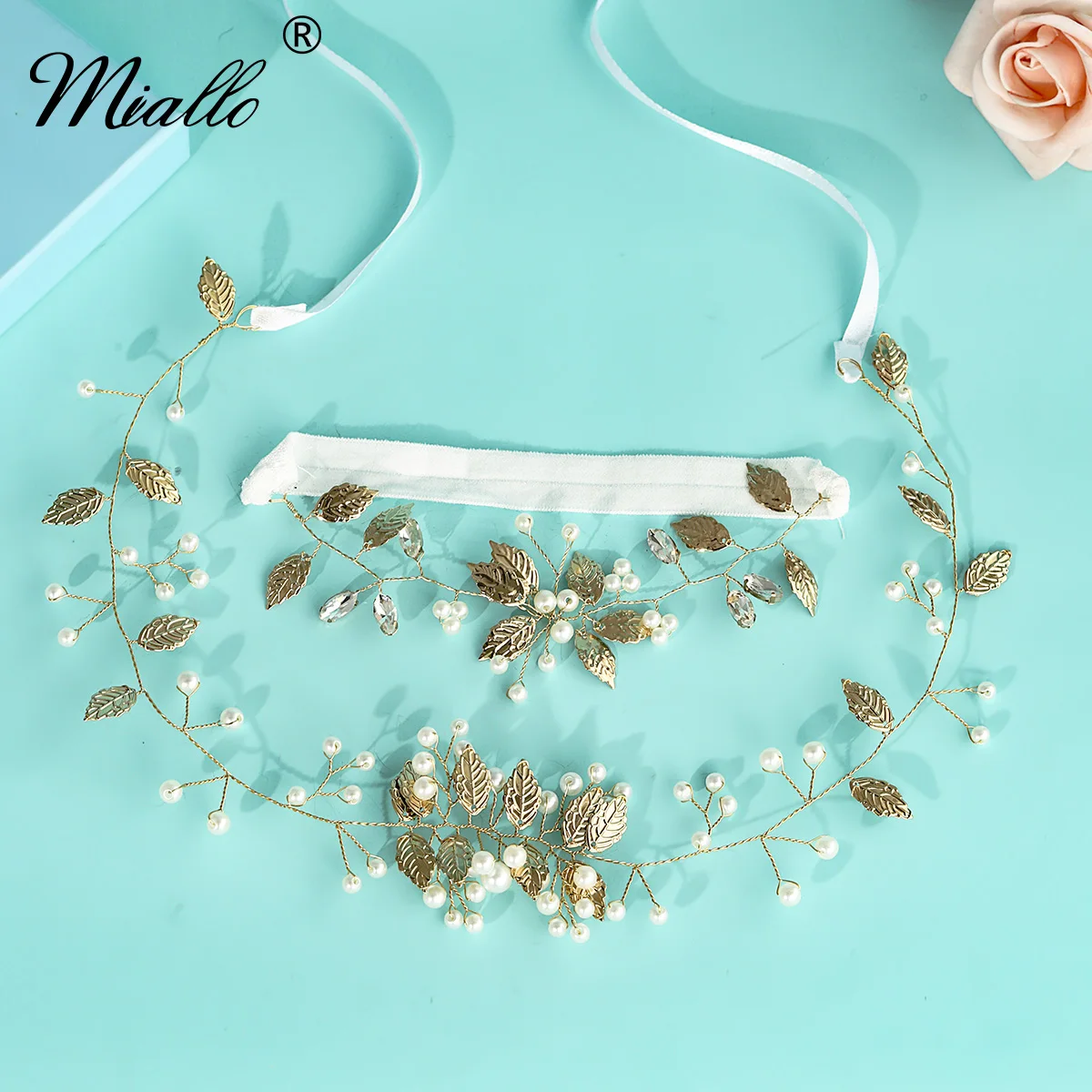 

Miallo 2pc Golden Metal Leaf Pearl Beaded Bridal Belt Garter Set Classic Wedding Accessories Jewelry For Women Bridesmaid Gifts