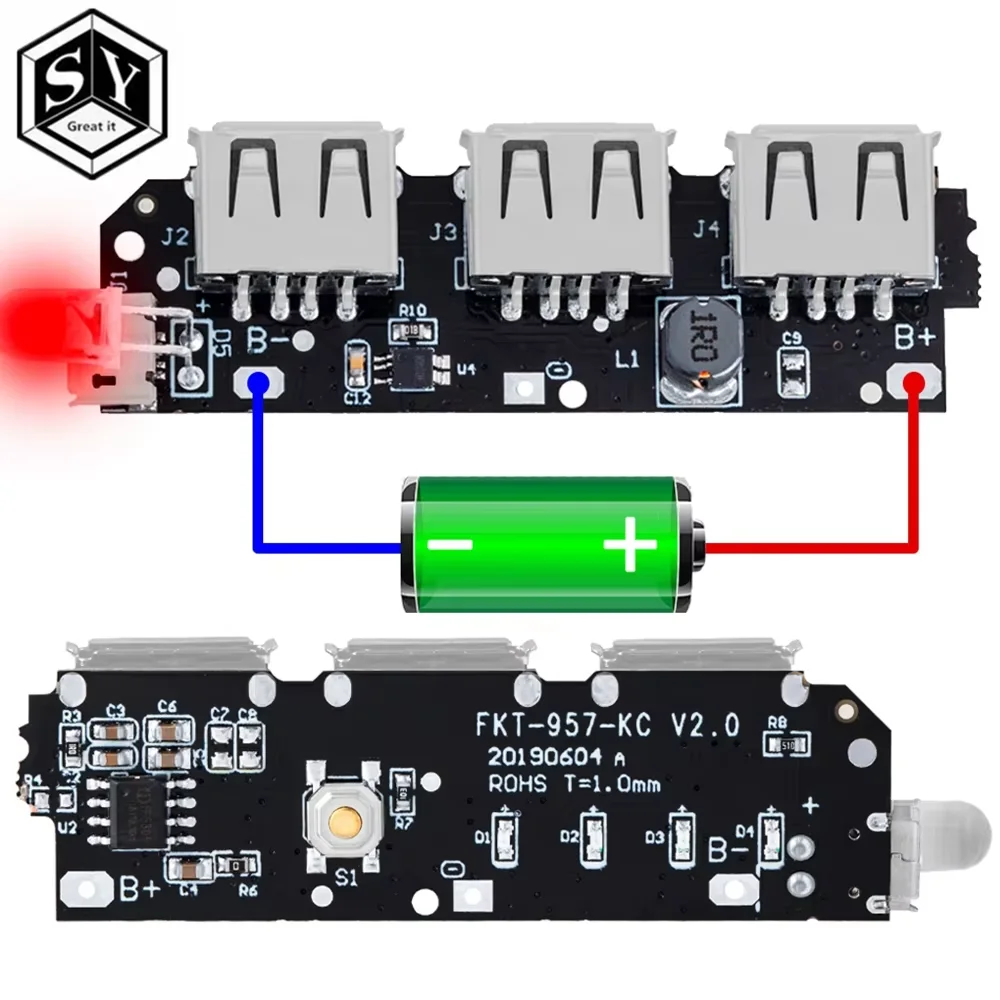 5 В 2,1 А 3 USB Power Bank Модуль зарядного устройства Печатная плата Step Up Boost DIY 5 В 2,1 А 3 USB Power Bank Модуль зарядного устройства
