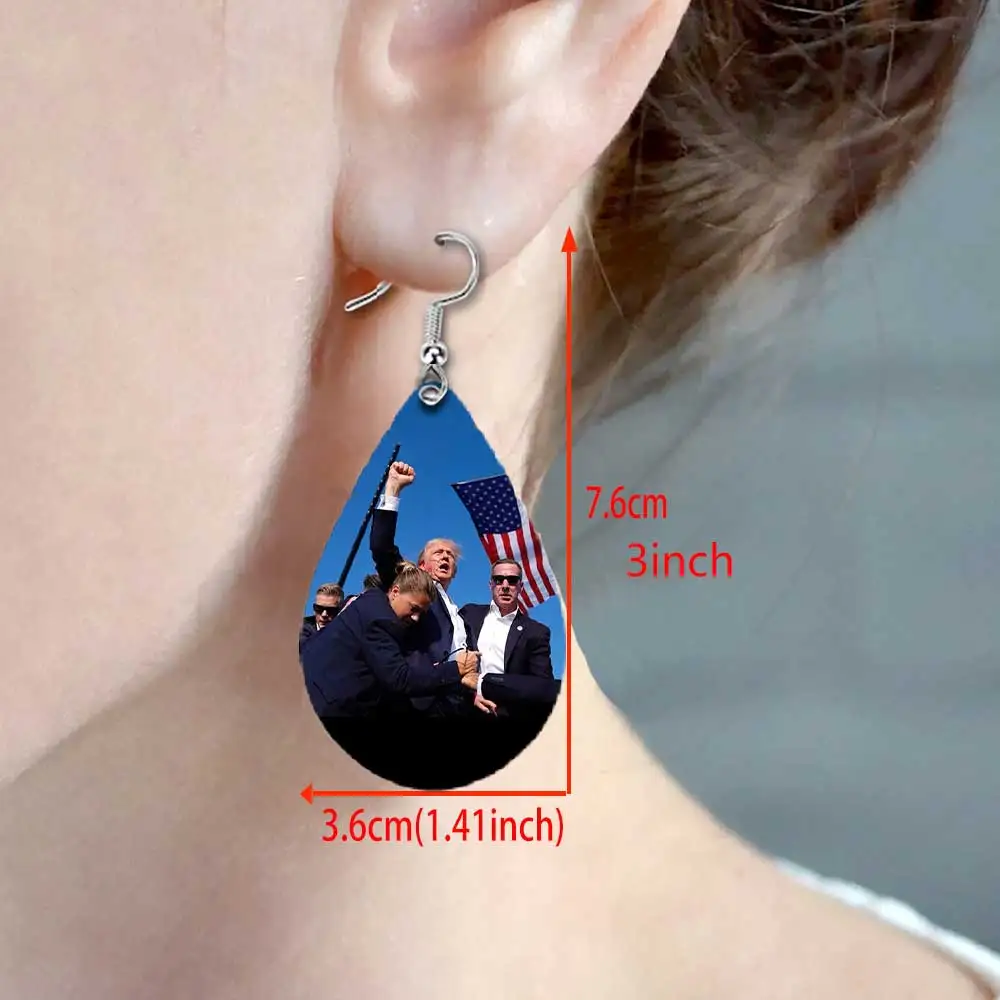 Donald Trump 2024 Wooden Teardrop Earrings The President Of United State Make America Great Again Both Sides Print For Women