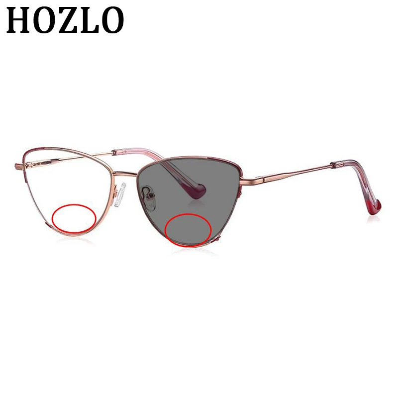 

Women Metal Semirim Cat Eye Photochromic Bifocal Reading Glasses Female Fashion Look Near Far Hyperopia Prescription Sunglasses