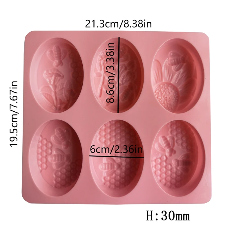 New Healthy Materials Honey Bee Silicone Soap Mold 6 Cavities Handmade Molds Soap Making Oval 3D Forms DIY Craft Soap Mold image 6