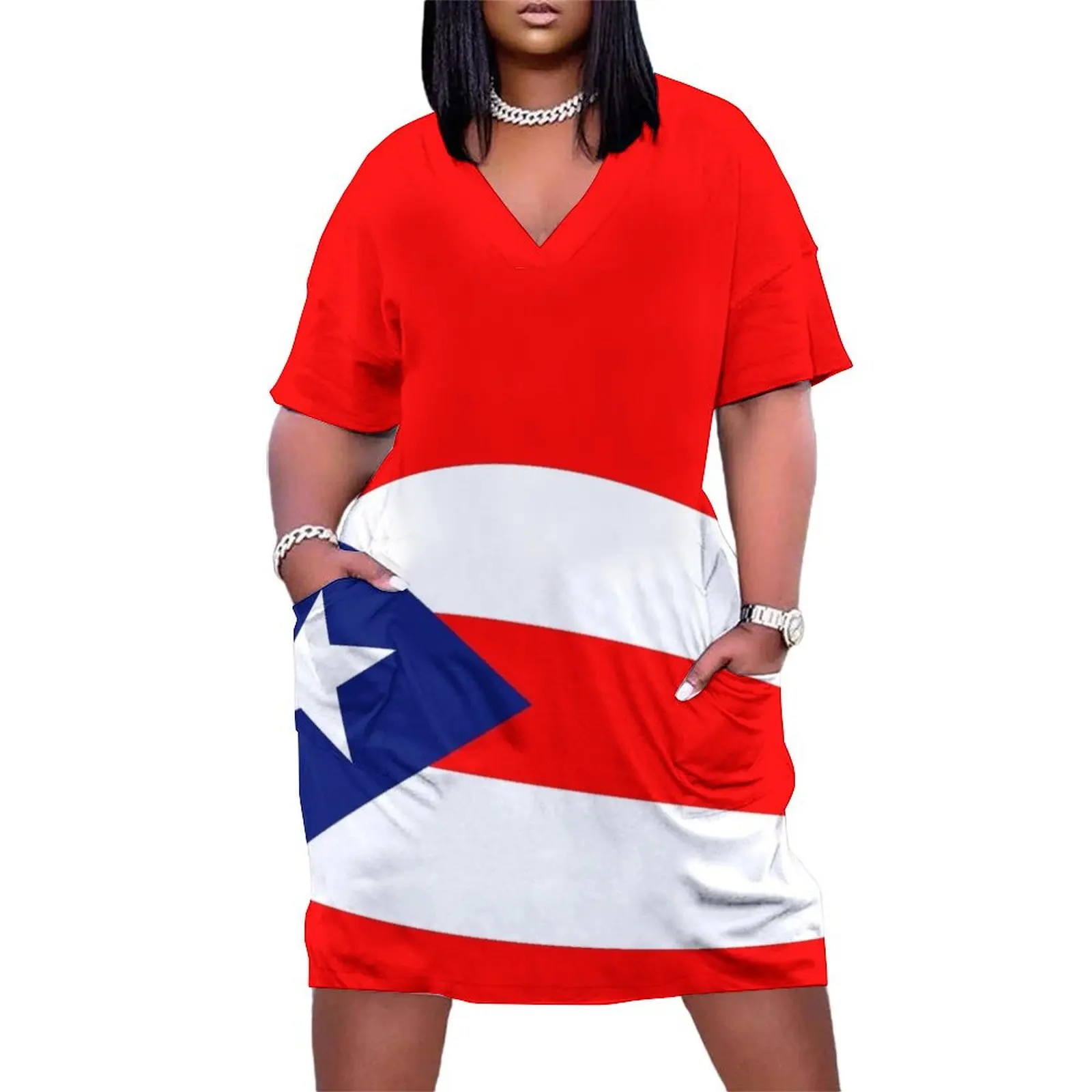 

Puerto Rican Flag Loose Pocket Dress Long dress woman evening dress