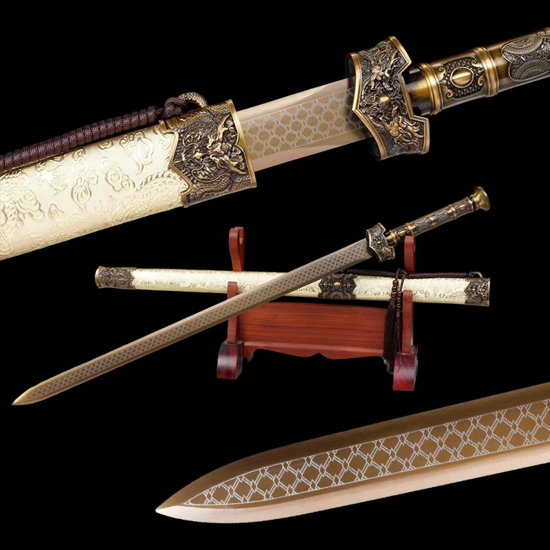 Zhao Yun Ornamental Sword Replica, High Manganese Steel, Golden Engraved Craft,Wooden Leather Sheath Home Decor Collection