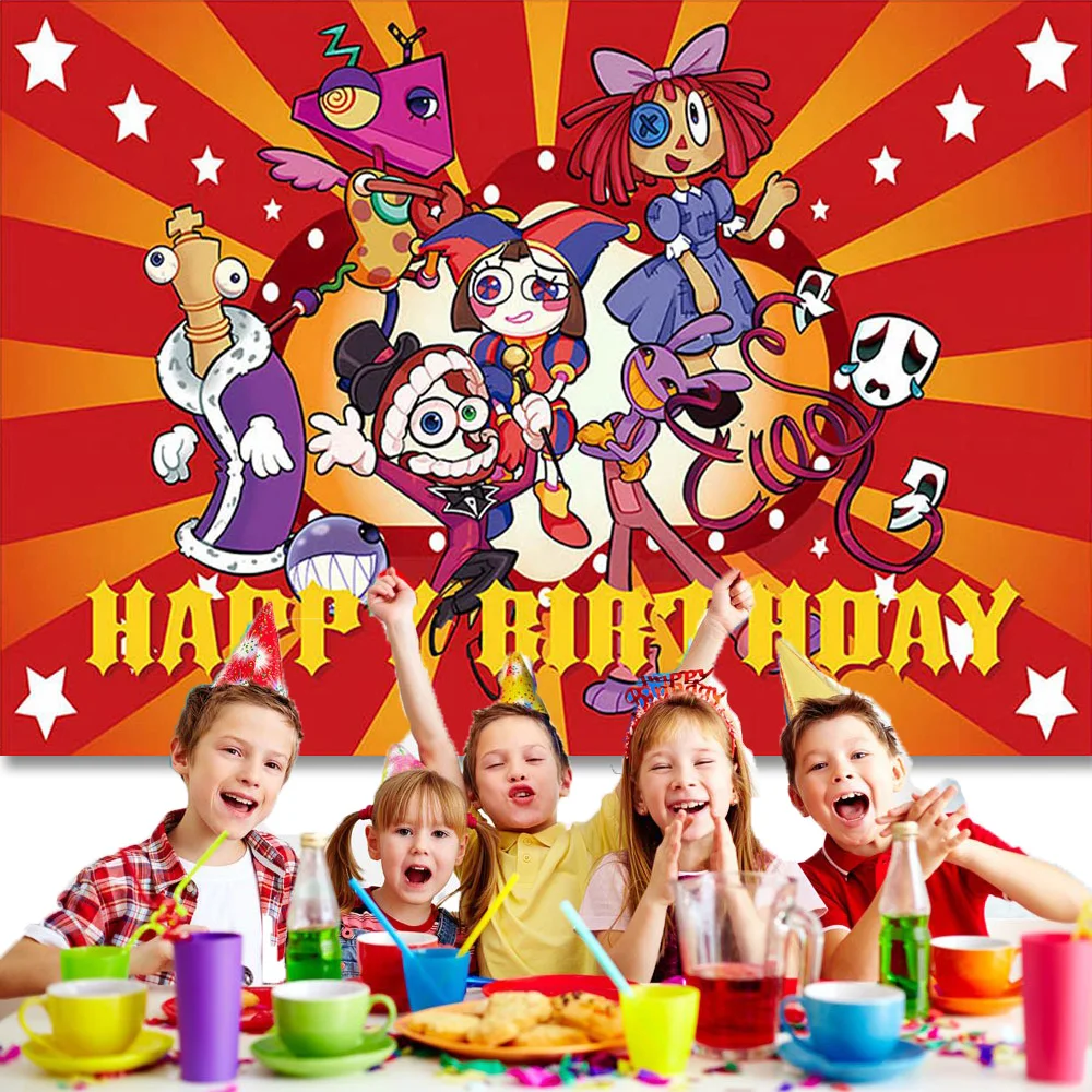 Fondo de circo Digital para niños, decoración de fiesta temática de cumpleaños, pancarta de fondo de dibujos animados, Fondo de fotografía rojo