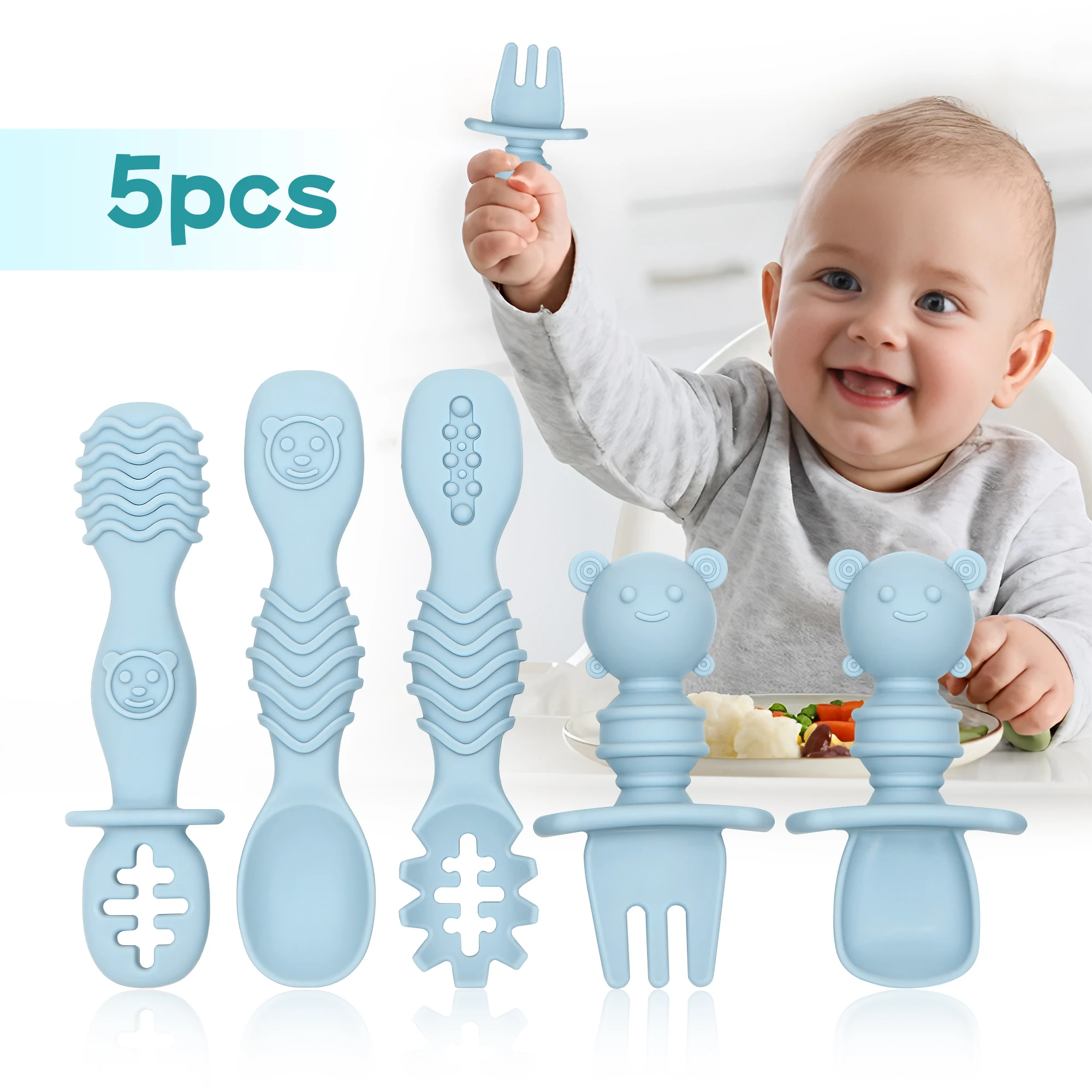

5pcs Silicone Baby Feeding Spoons, First Stage Infant Spoons, Soft-Tip Easy on Gums, Infant Utensils Feeding Supplies