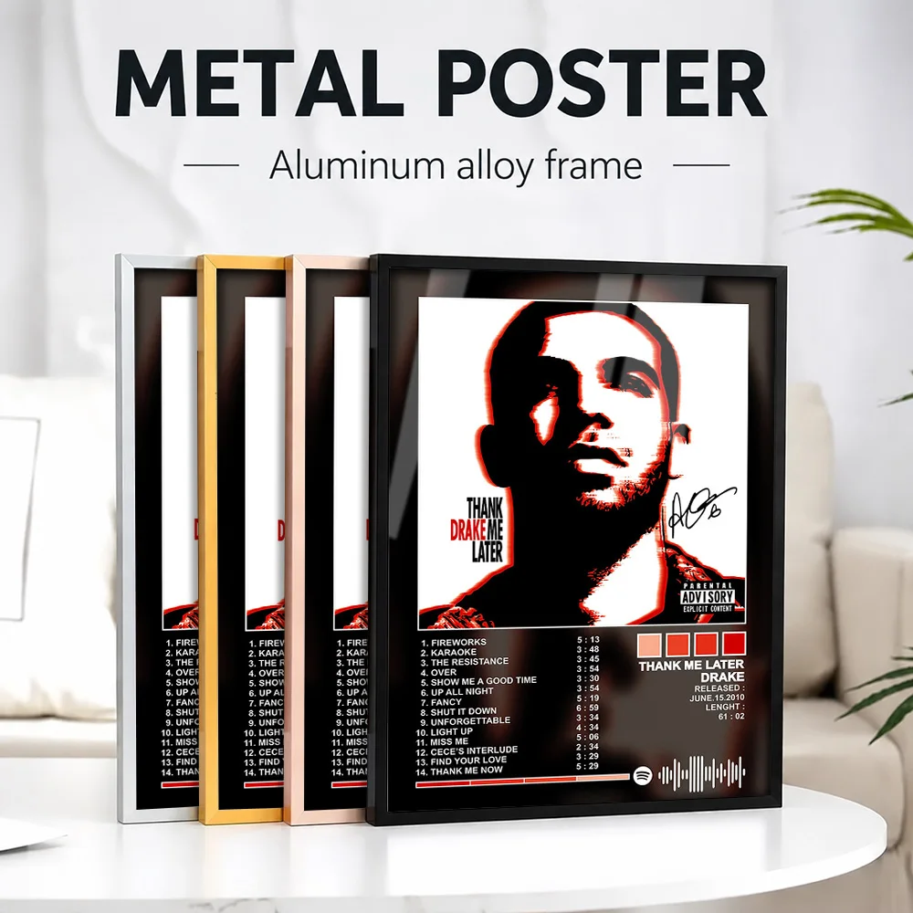 Drake Thank Me Later Album Metal Poster With Aluminum Alloy Frame Personalized Photo Vintage Record Style Wall Art For Bedroom