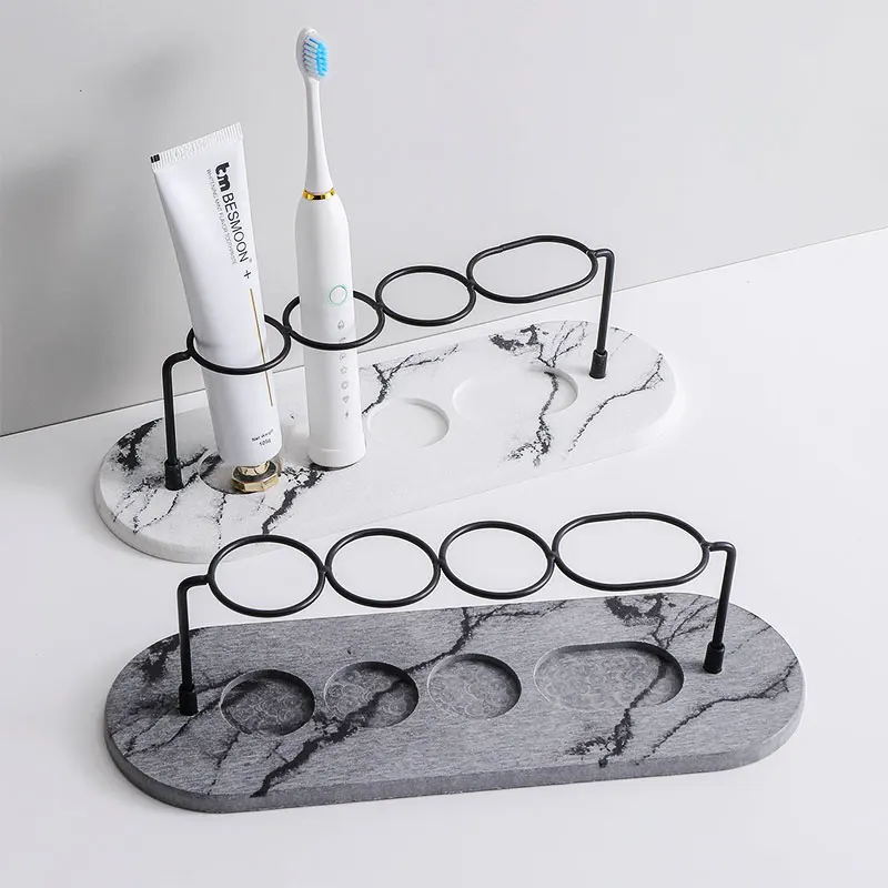 Electric Toothbrush Holder with Diatomite Base Non-slip Absorbent Quick Drying Toothbrush Toothpaste Stand Bathroom Organizer