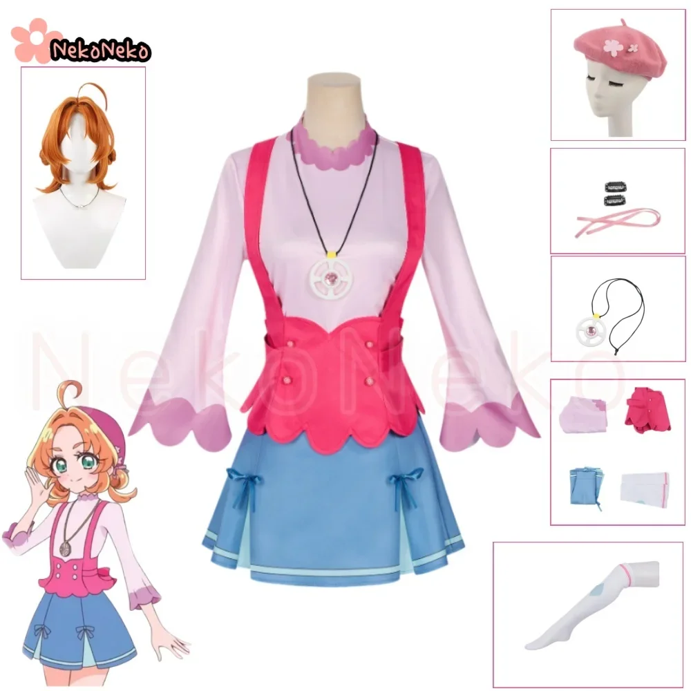 Newly Anime Star Detective Precure Akechi Anna Cosplay Costume Wig Cute Pink Dress Necklace Accessories Adult Women Party Outfit