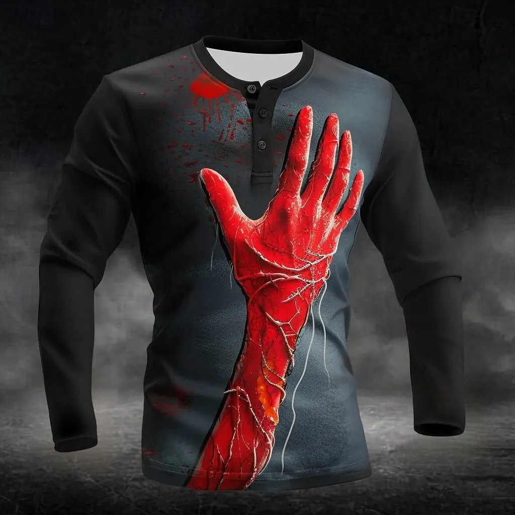 

3D Print Gothic Horror Style Men's Henley T-Shirt Autumn Daily Casual Long Sleeve Henry Shirt Loose Breathable Quick Dry Clothes