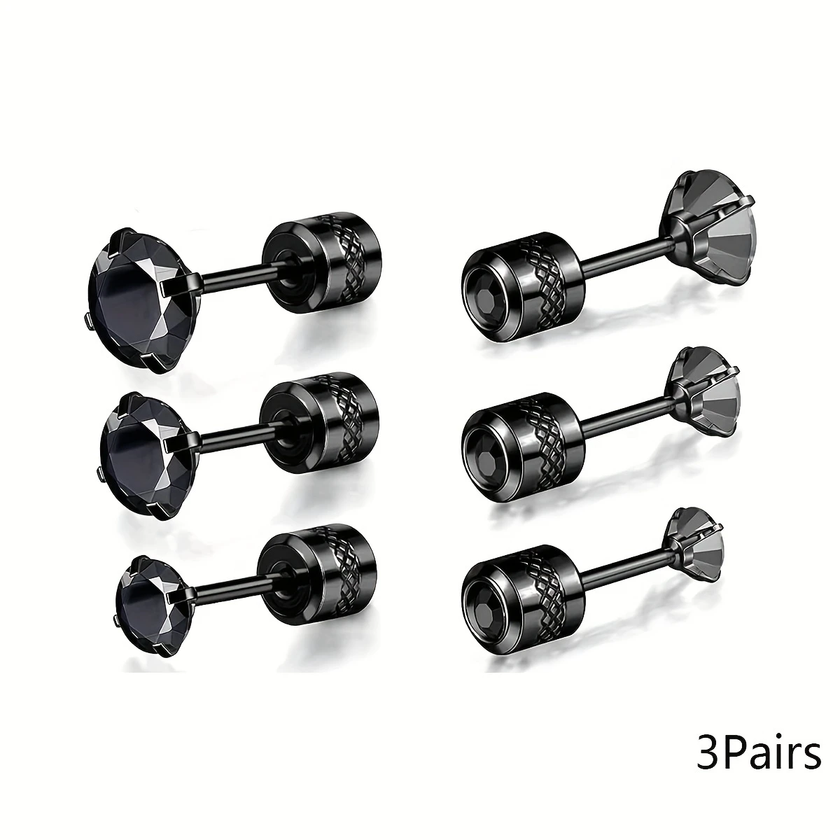 2 Stück Mode Edelstahl kubischen Zerkonia geprägten Muster Schraub ohrringe, flache Rückseite Knorpel Helix Ohr Piercing Schmuck – Detail 13