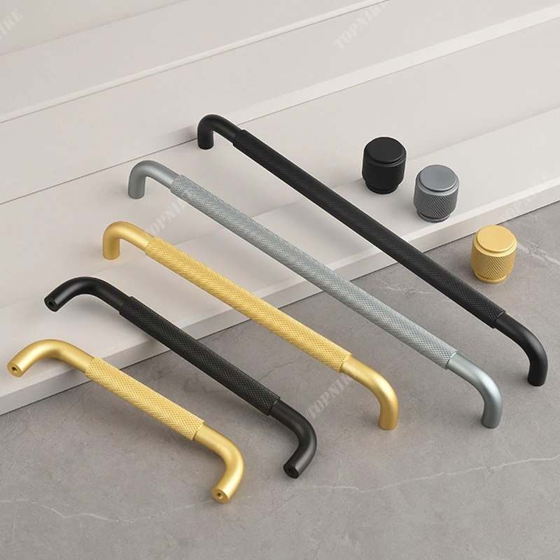 BaiNong Gold Cabinet Handles Modern Kitchen Cabinet pulls Matte black Drawer pulls Drawer Hhandles for Dresser Knurled design fe